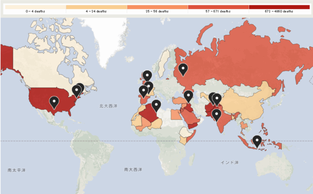 2000年から2011年までのイスラム過激派によるテロ行為の被害状況